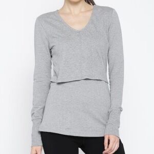 SATVA Gray Cutout Back Long Sleeve Yoga Top Size Large